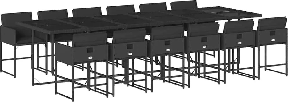 vidaXL 13 részes fekete polyrattan kerti ülőgarnitúra párnákkal