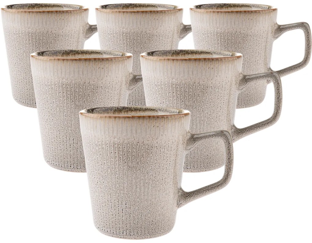 6 darabos kerámia bögre szett Rustik 410 ml, bézs