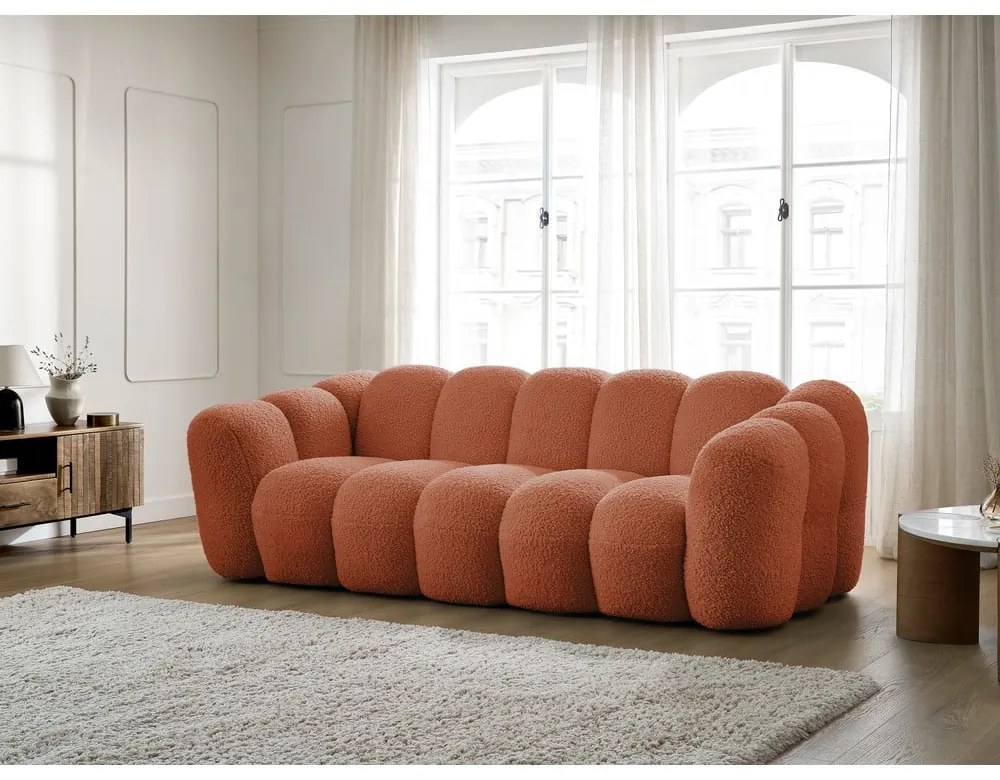 Téglavörös buklé kanapé 232 cm Hippolyte – Bobochic Paris