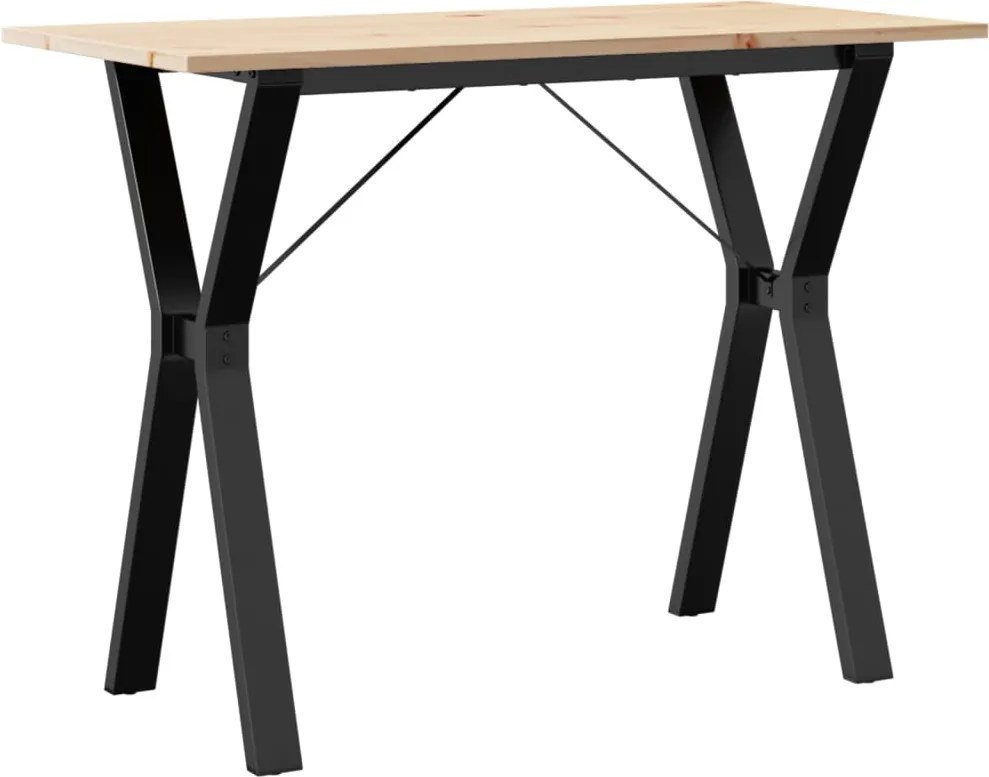 vidaXL tömör fenyőfa és acél étkezőasztal Y-vázzal 100x50x75 cm
