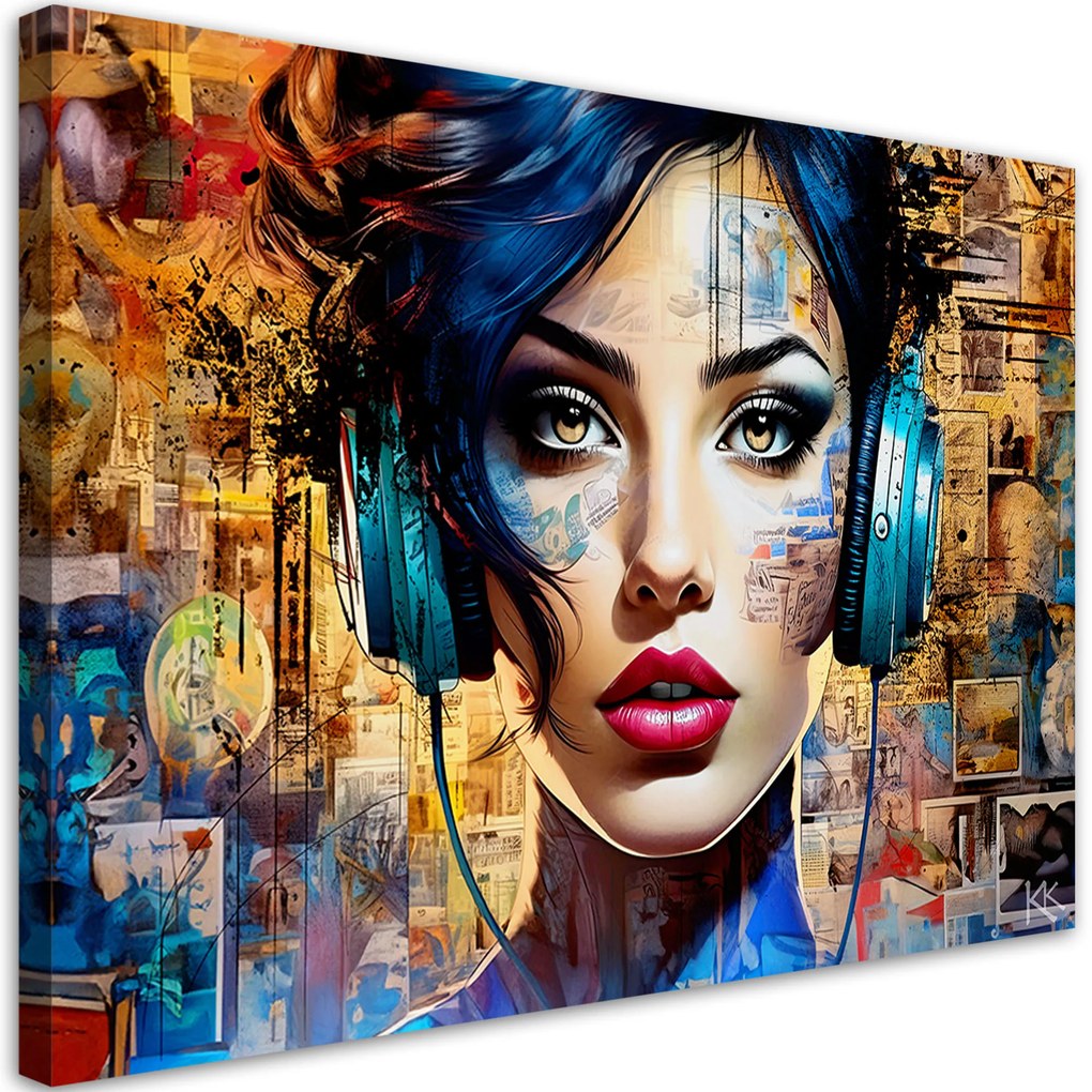 Gario Vászonkép Nő fejhallgatóval Méret: 100 x 70 cm