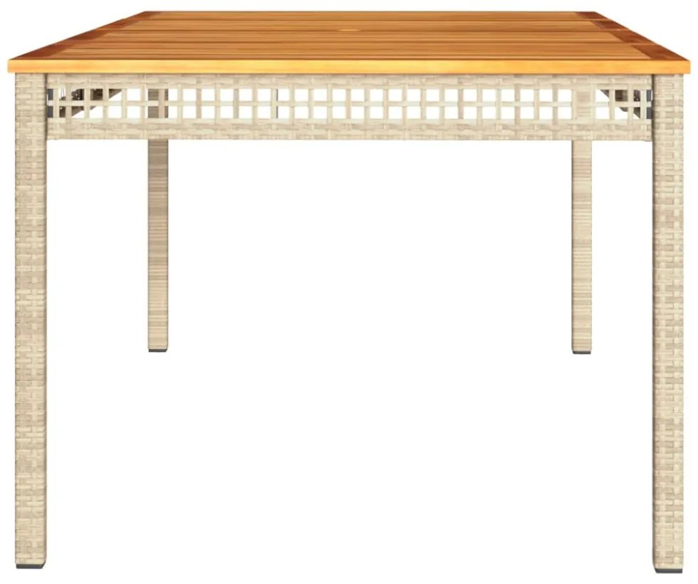 bézs polyrattan és akácfa kerti asztal 180 x 90 x 75 cm