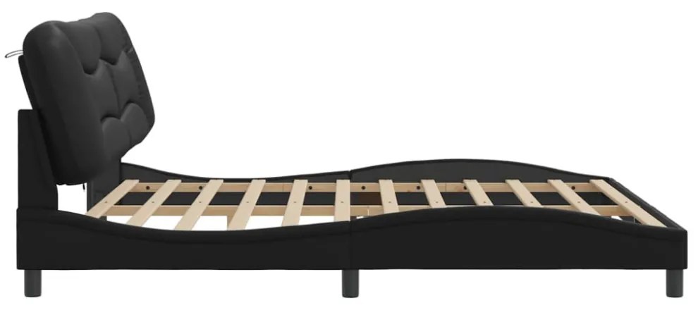 fekete műbőr ágykeret LED-világítással 200x200 cm