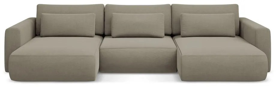 Világosbarna kinyitható-tárolóhelyes (U alakú) sarokkanapé Kapua – Makamii