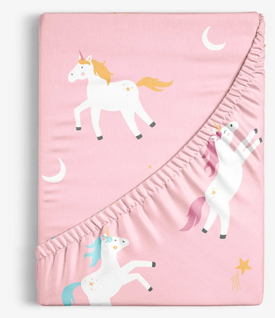 Goldea gyermek pamut körgumis lepedő - vidám egyszarvúak 80 x 160 cm