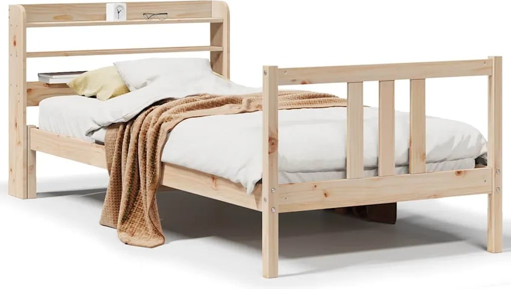 vidaXL tömör fenyőfa ágykeret fejtámlával 75 x 190 cm