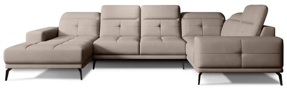 Világosbarna bársony sarokkanapé (jobb oldali-U alakú) Neviro – ELTAP