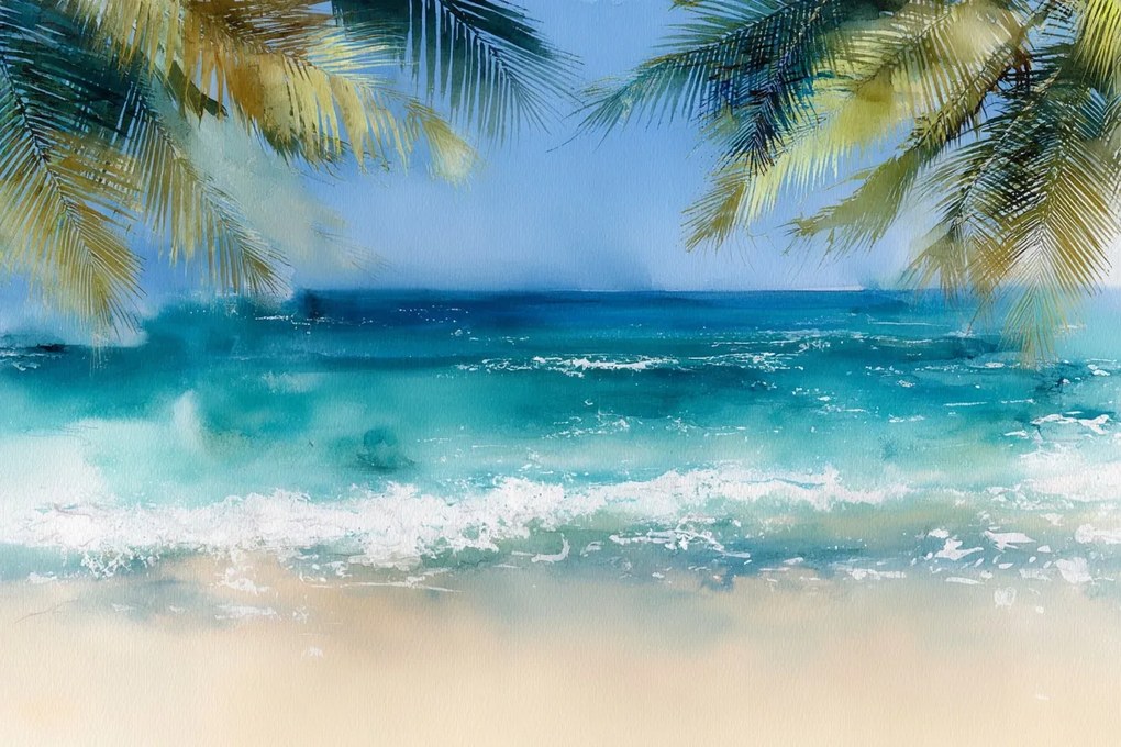 Fotótapéta Flizelina Egzotikus Trópusi Tengerpart Óceán Pálmafák 312x219 ragasztó