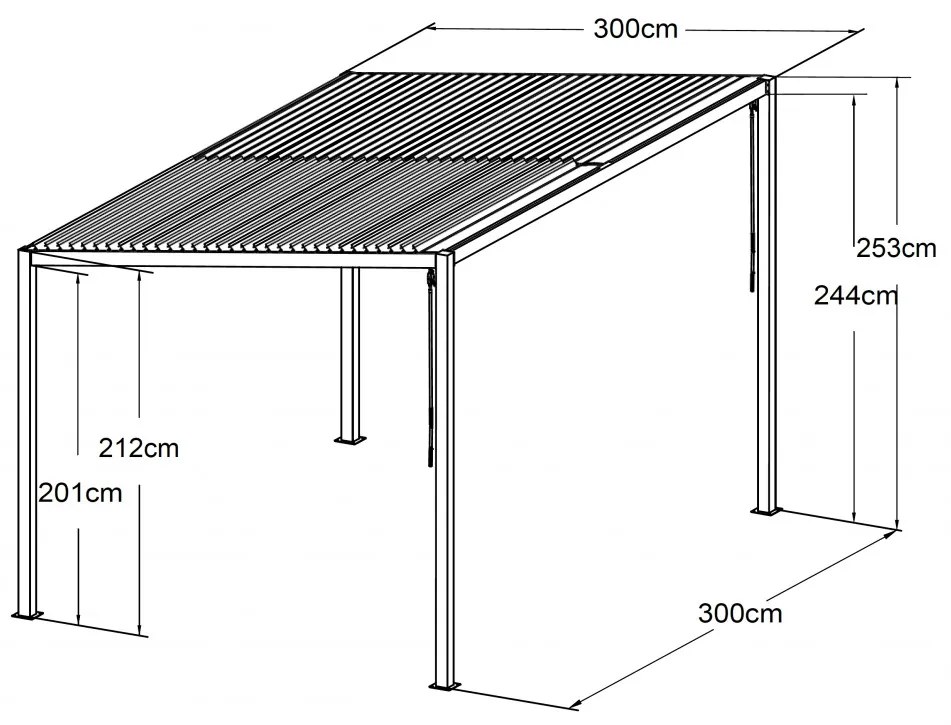 LanitPlast Solo 33 Bioclimatic masszív, modern Alumínium kerti pavilon, 3x3m, antracit színü, lamellás tető