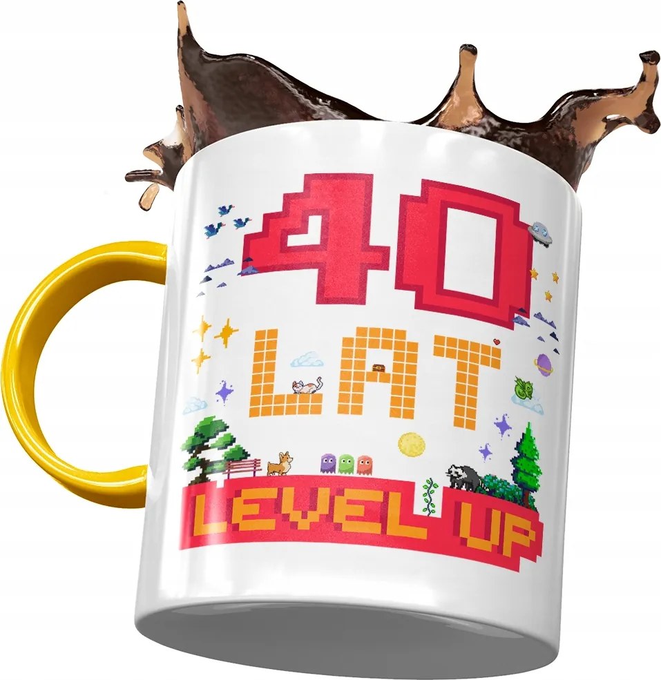 Sárga Bögre Születésnapra 40 40-es 40-es Ajándék Nyomtatott Fotóval