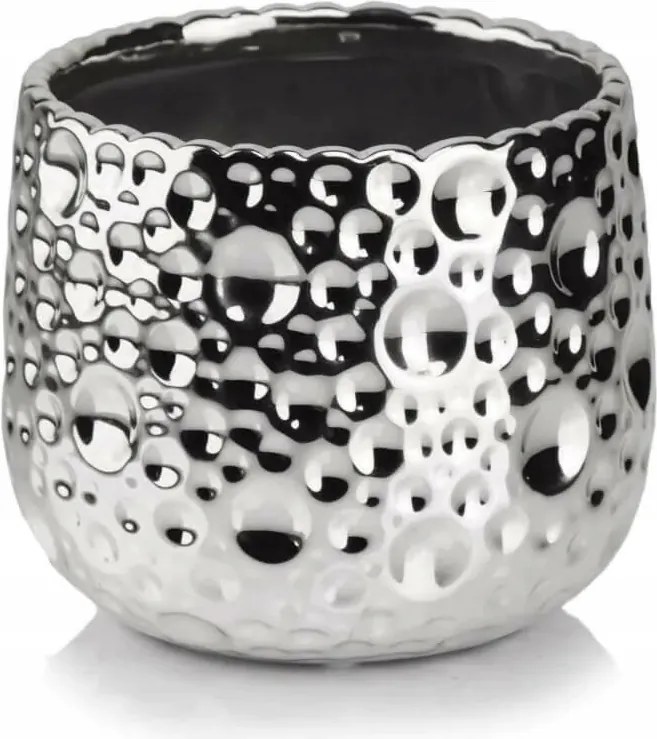 Ezüst színű kerámia gömb virágcserép 16 cm