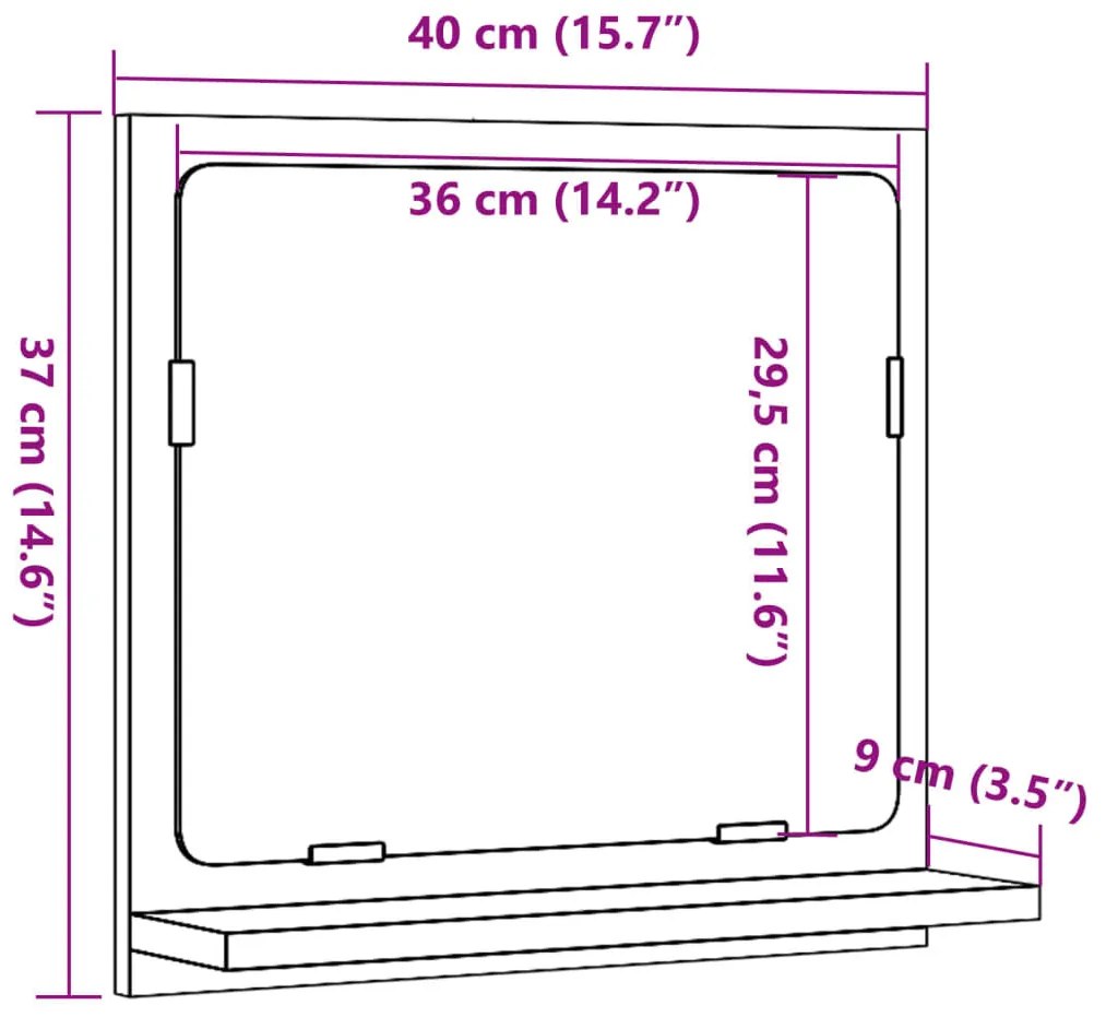 antik fa színű szerelt fa tükrös fürdőszobaszekrény 40x11x37 cm