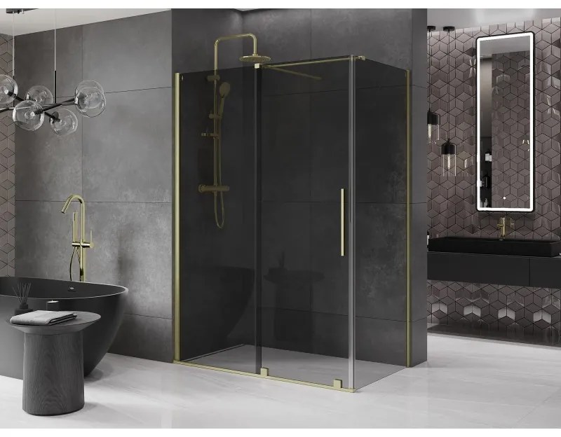 Mexen Velar, tolóajtós zuhanykabin 150 x 70 cm, 8mm szürke üveg, arany matt, 871-150-070-41-55