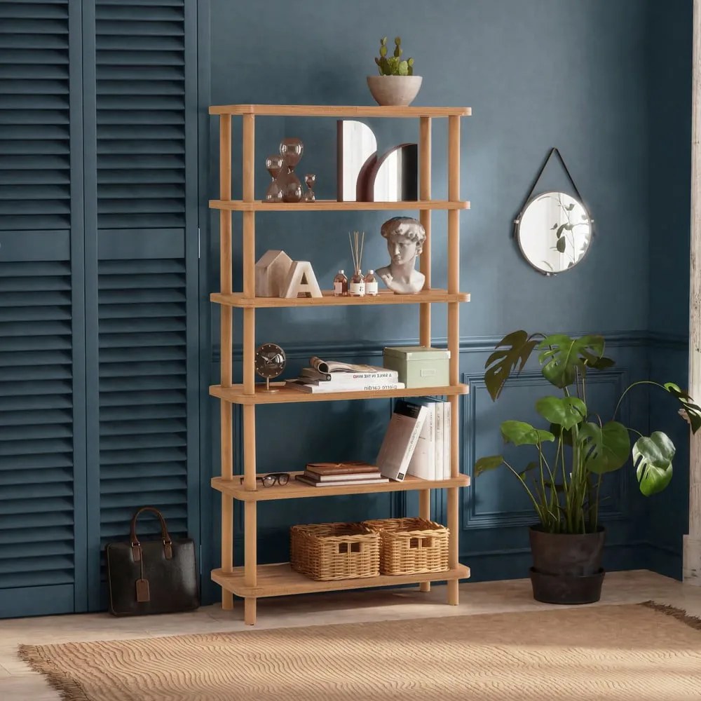 Natúr színű könyvespolc borovi fenyő dekorral 80x168,5 cm Step – Kalune Design