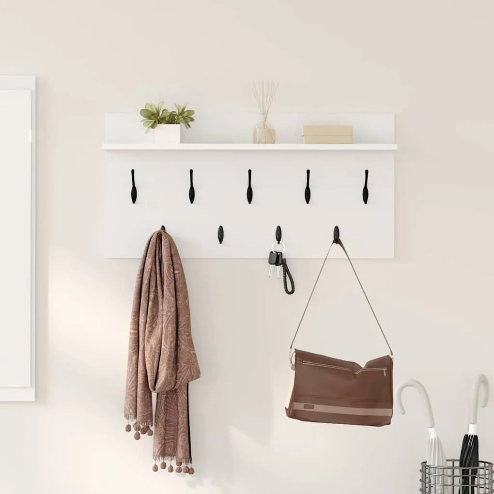 Fali Kabáthorog polcokkal Fehér 80 x 40 x 12 cm Faanyag