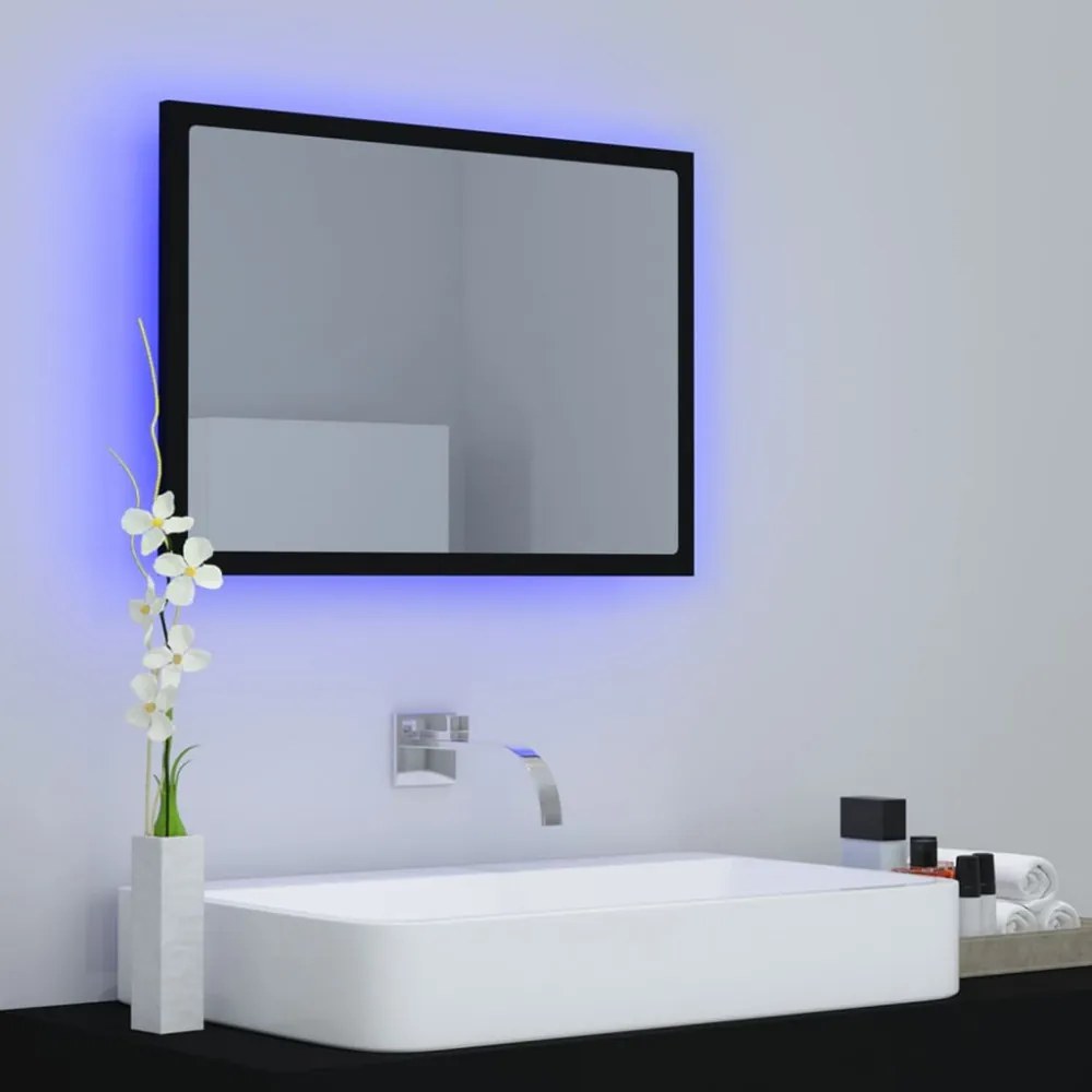 fekete akril LED-es fürdőszobai tükör 60x8,5x37 cm