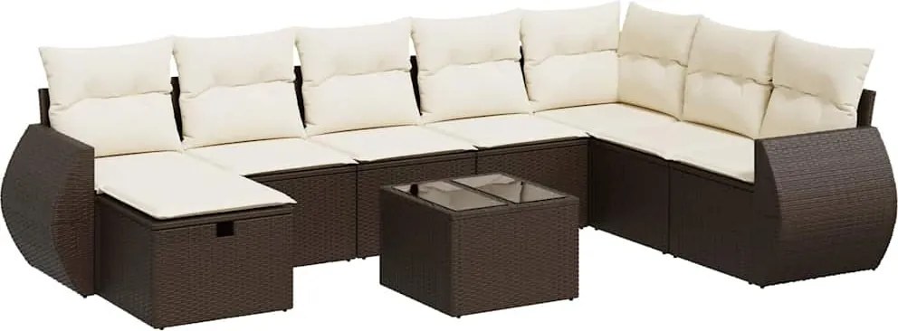 vidaXL 9 részes barna polyrattan kerti ülőgarnitúra párnákkal