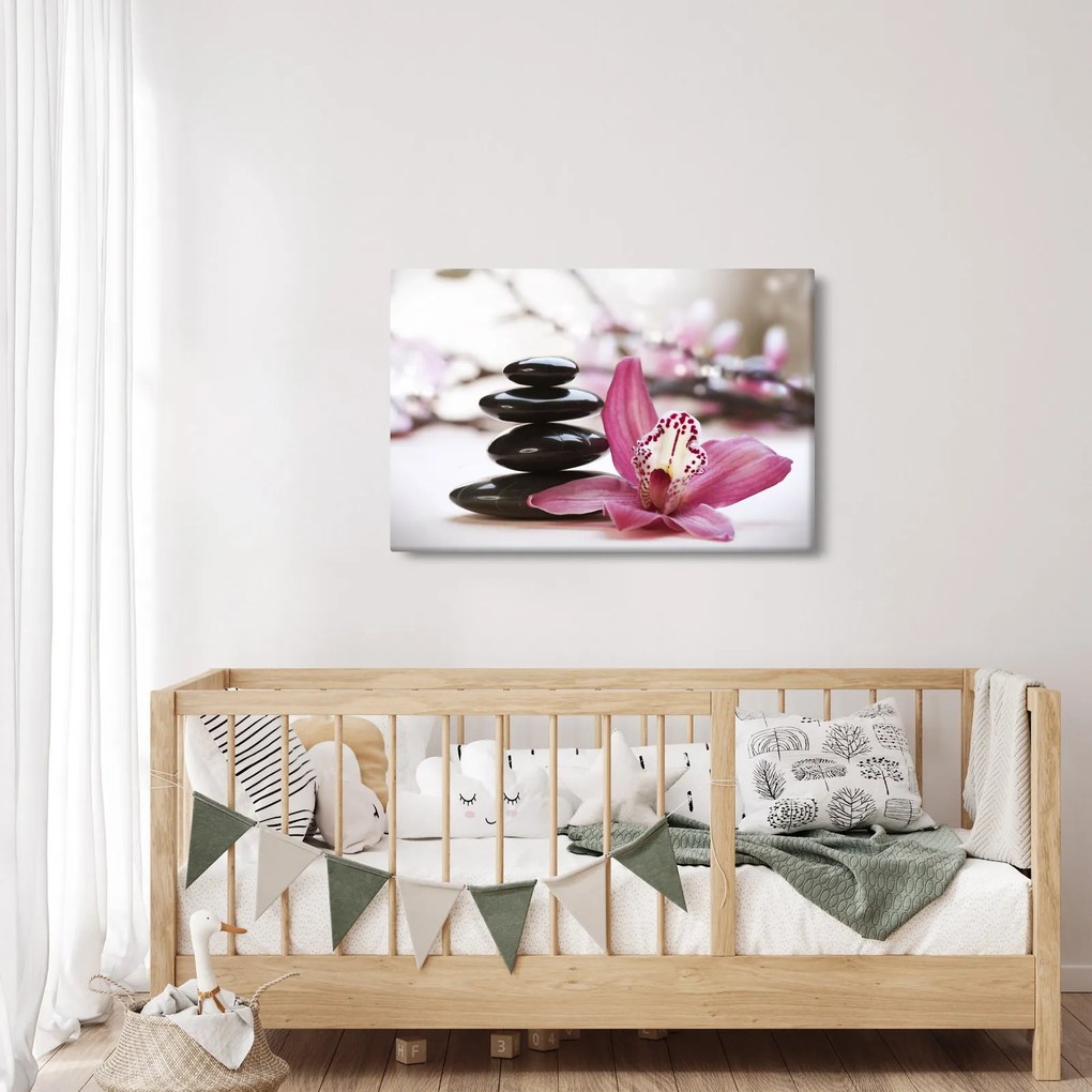 Masszázs kövek és orchideák képe (90x60 cm)