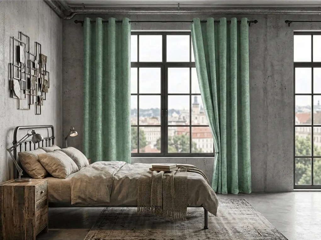 Sötétítő függöny LOOM VELVET 140x250 cm, zöld Felfüggesztés: Hullámos sínszalag