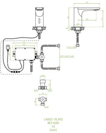 Laveo Plato, érintésmentes mosogató csaptelep külső hőmérséklet szabályozással, szabadon álló, fekete, LAV-BLY_724D