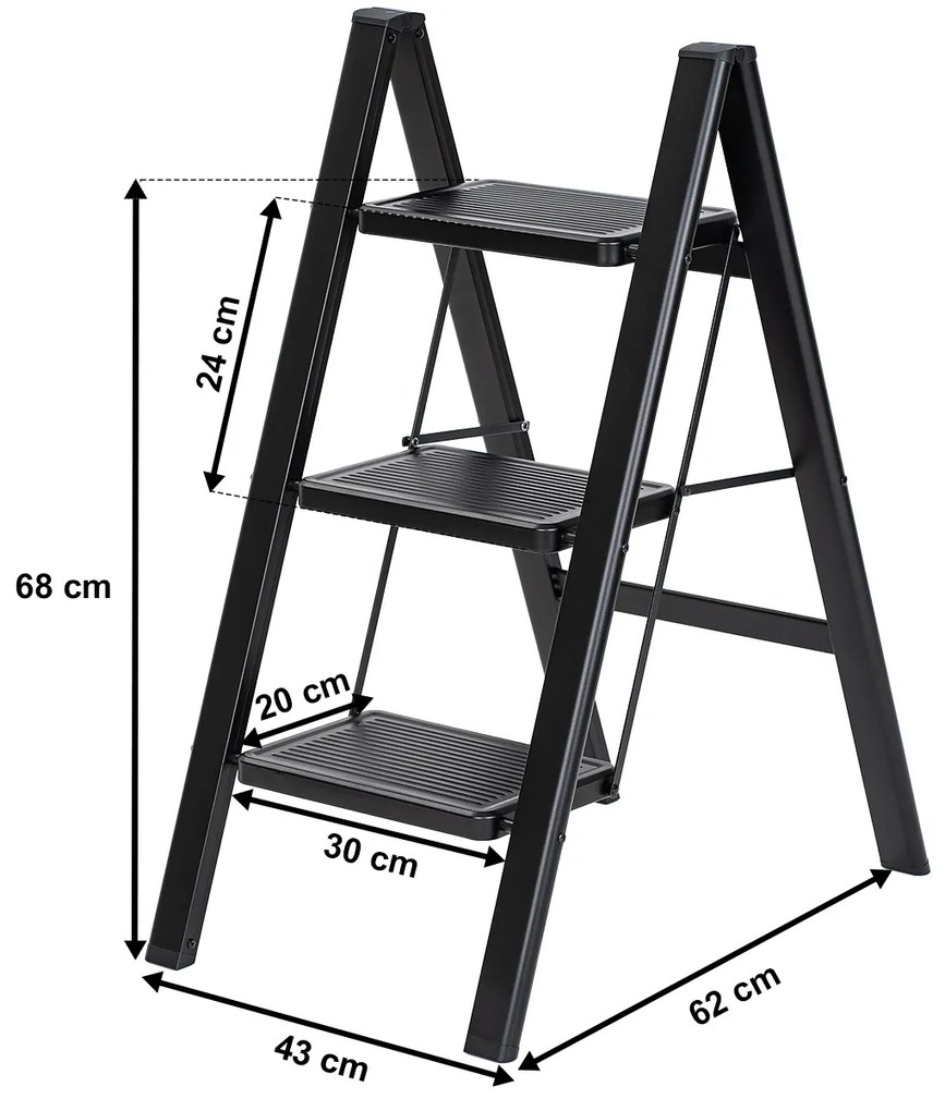 4Home Steel öszecsukható acél lépcsőfokok, 3 fok, fekete