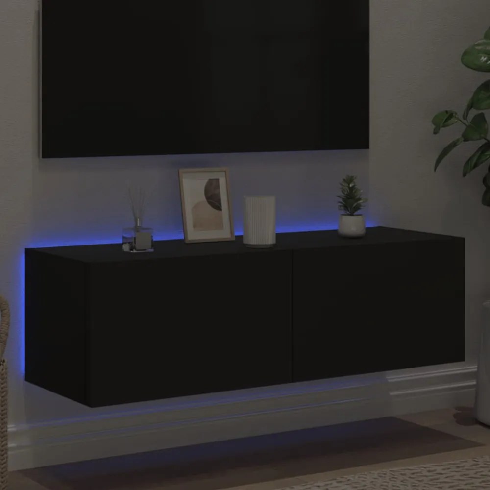 fekete fali TV-szekrény LED-világítással 100 x 35 x 31 cm