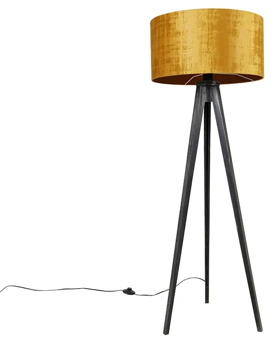 Állólámpa állvány fekete aranyszínű árnyékolóval 50 cm - Tripod Classic