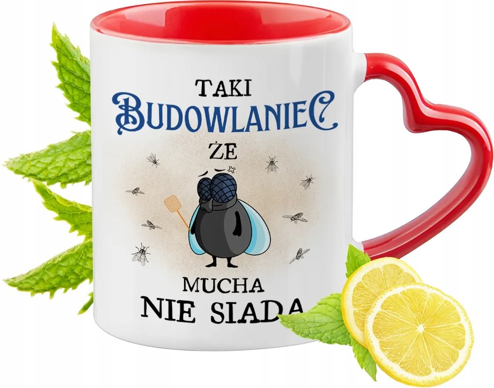 Építő bögre Piros, szív alakú füllel Ajándék