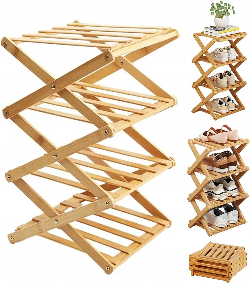 Cipőtartó polc 4 szintes bambusz cipő- és könyvrendező