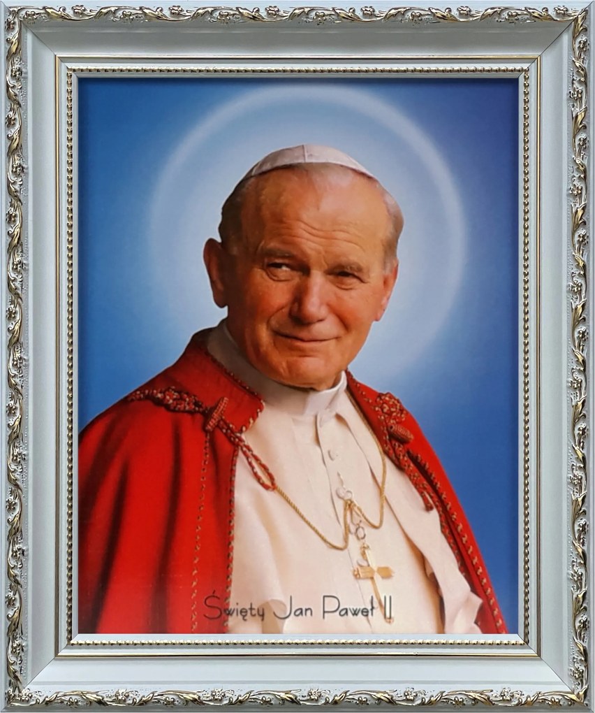 Vászonkép 31x26 Szent II. János Pál Pápa Fehér Díszített Keret