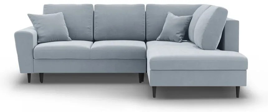 Világoskék bársony kinyitható tárolóhelyes sarokkanapé (jobb oldali-L alakú) Kyoto – Cosmopolitan Design