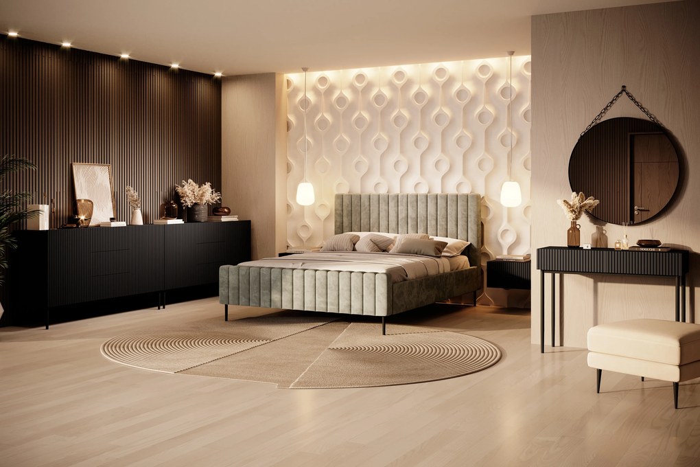 Nicole fésülködőasztal 100 cm fiókokkal - matt fekete / fekete lábak