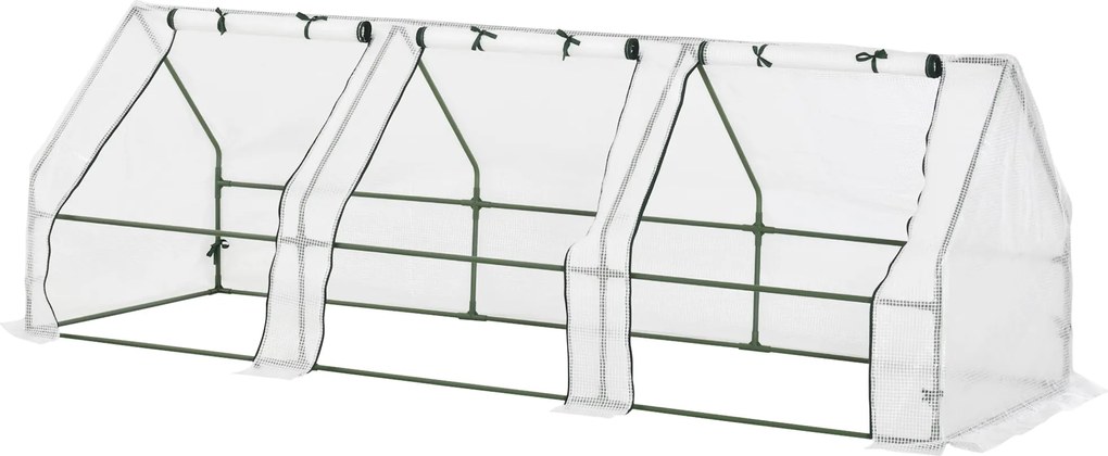 Outsunny Kültéri Kert Üvegház 270x90x90 cm Kerti Típus 3 Ablakkal Acél Vázú Terasz Üvegház Növénytermesztéshez Virágokhoz Paradicsomokhoz Fehér | Aoso