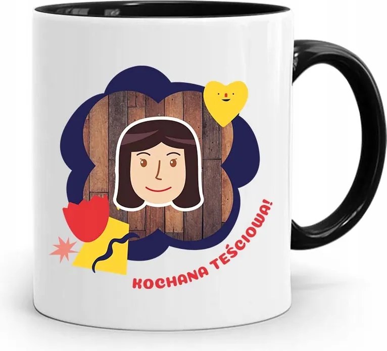 Fekete Bögre Anyósnak Szeretett Anyós Nyomtatott Fotóval