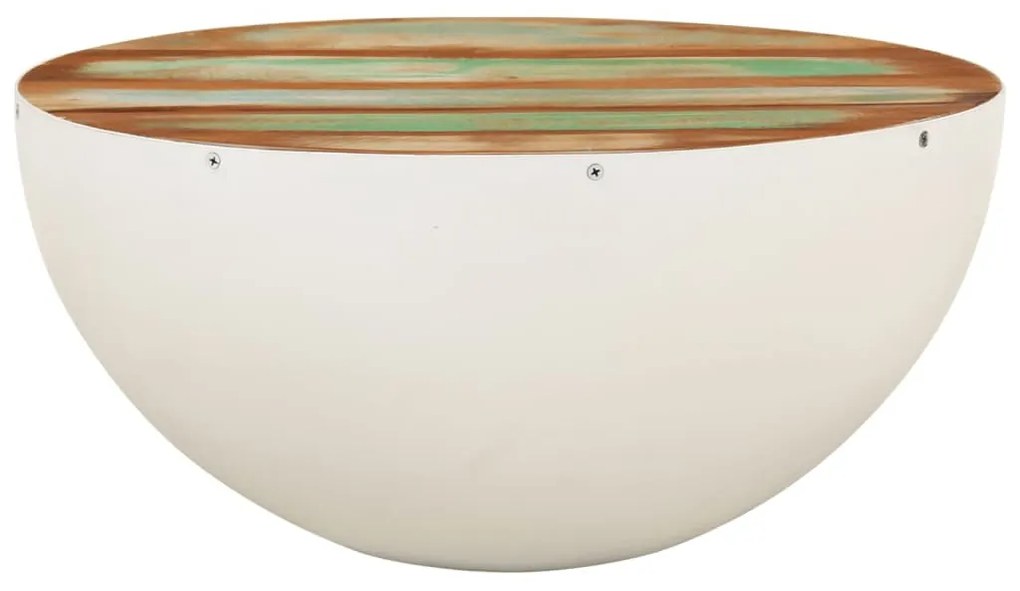 Tál alakú fehér újrahasznosított fa dohányzóasztal Ø50x24 cm