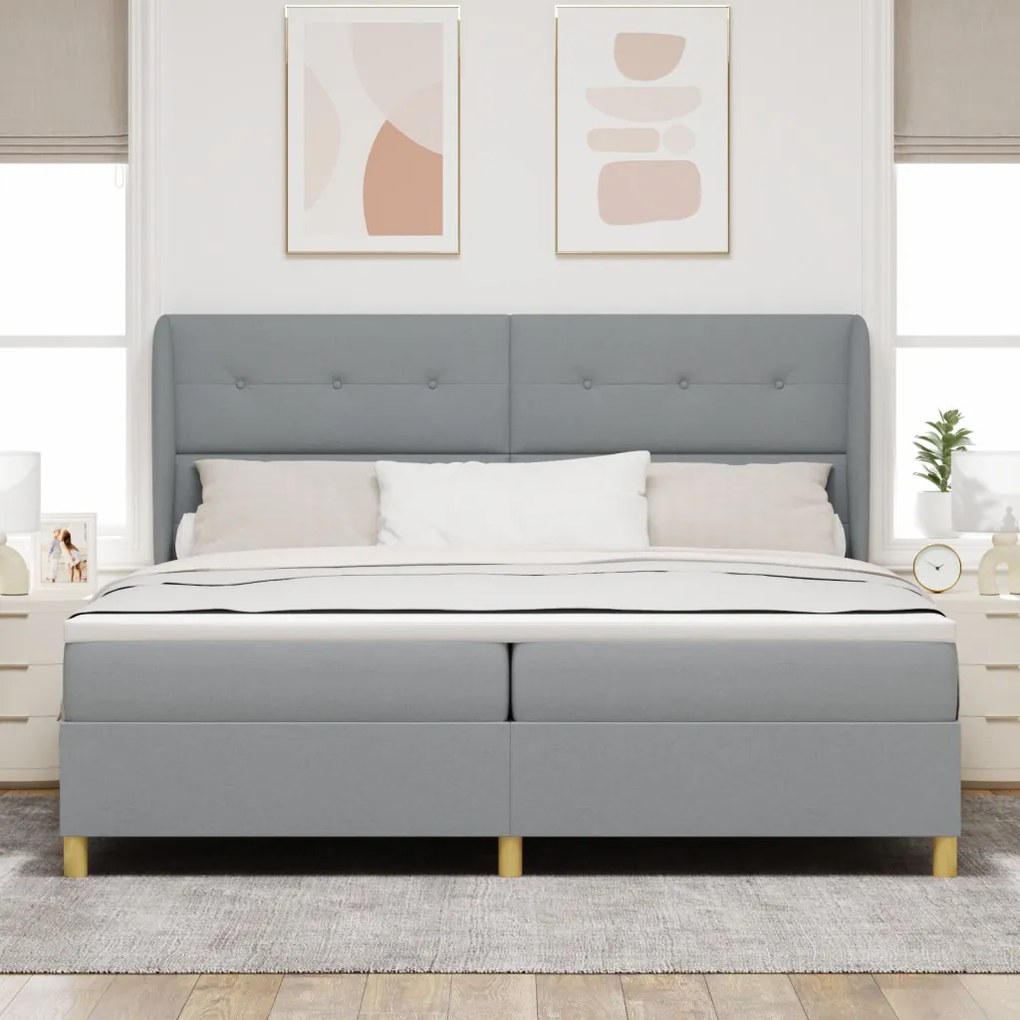 Boxspring Ágy Matrac nélkül, Világosszürke, 200x200 cm, Szövet