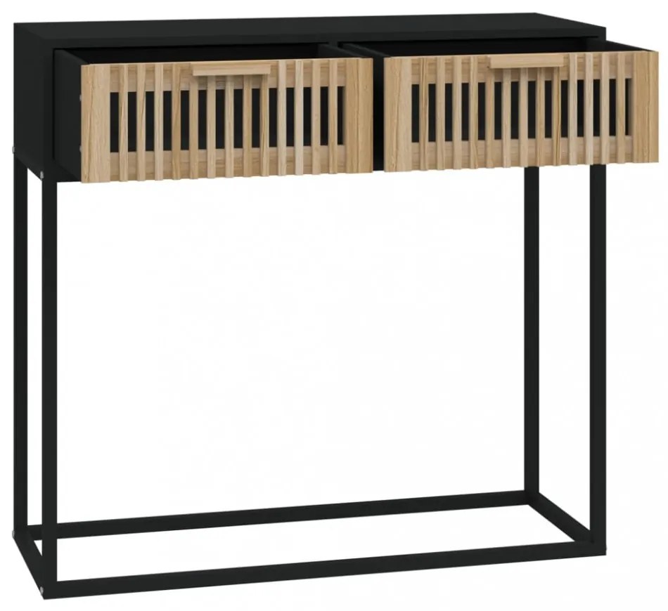 fekete szerelt fa és vas tálalóasztal 80 x 30 x 75 cm