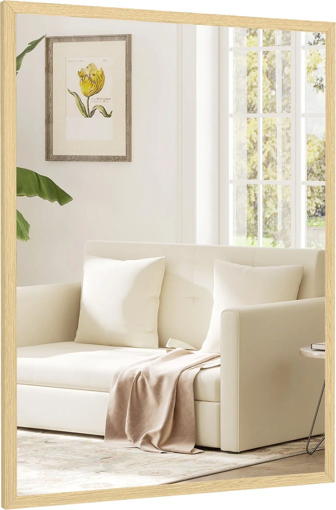 HOMCOM téglalap alakú falitükör, 60 x 80 cm — natúr fa keret | Aosom
