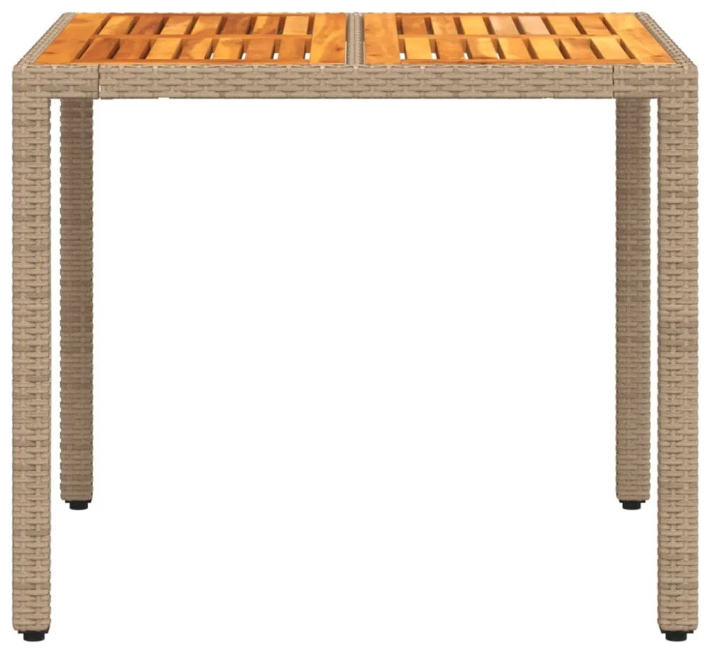 bézs polyrattan és akácfa kerti asztal 90 x 90 x 75 cm