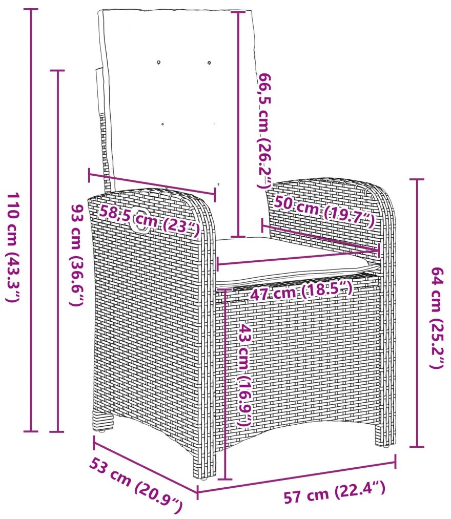 3 darabos kerti étkezőszett párnákkal bézs poly rattan