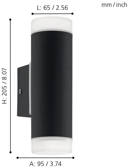 Eglo 96505 - LED Kültéri fali lámpa RIGA 2xGU10/5W