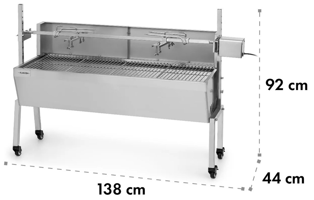 Sauenland Pro, malacsütő grill, forgó nyárs, 13 W, 4 kerék, rozsdamentes acél