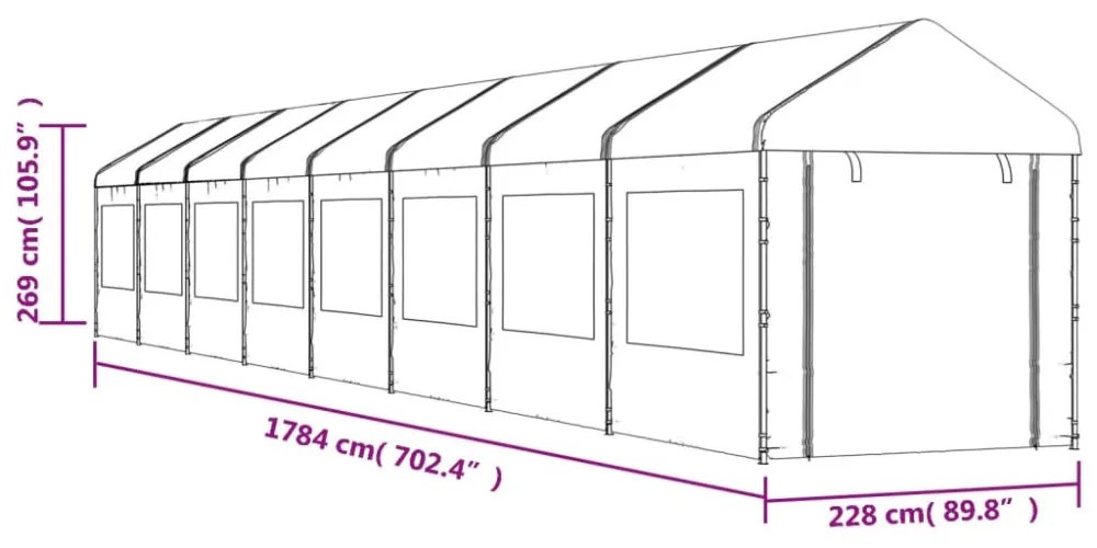 fehér polietilén pavilon tetővel 17,84 x 2,28 x 2,69 m