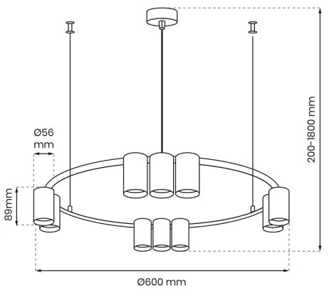 Csillár zsinóron GENESIS 10xGU10/8W/230V fekete