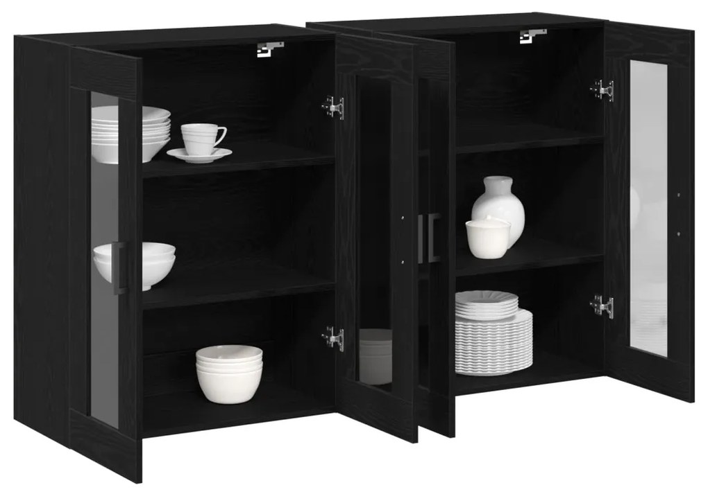 Fali Kabinetek 2 db Fekete Tölgy 69,5x34x90 cm Mérnöki Fa