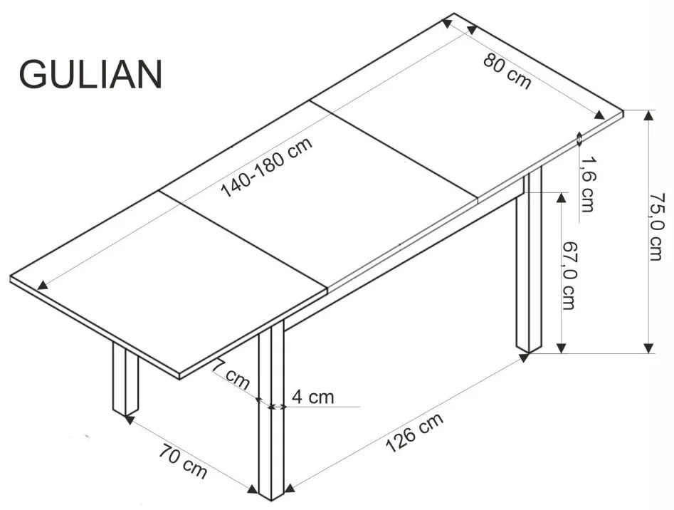 Gulian bővíthető étkezőasztal 140-180cm