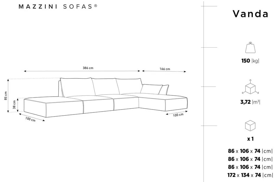 Szürke sarokkanapé (jobb oldali) Vanda – Mazzini Sofas