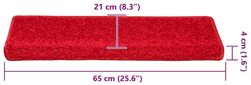 vidaXL 30 db piros lépcsőszőnyeg 65 x 21 x 4 cm