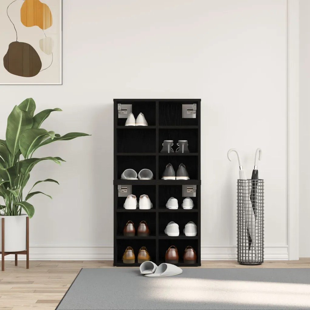 vidaXL Cipőszekrény 2 pcs Fekete tölgy 52 x 30 x 50,5 cm Faanyag