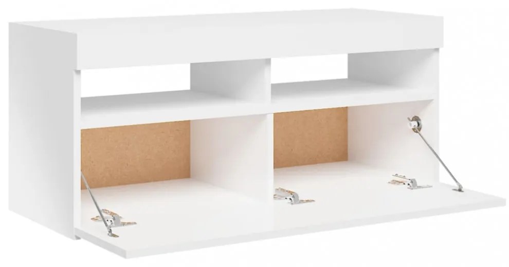 magasfényű fehér TV-szekrény LED lámpákkal 90x35x40 cm